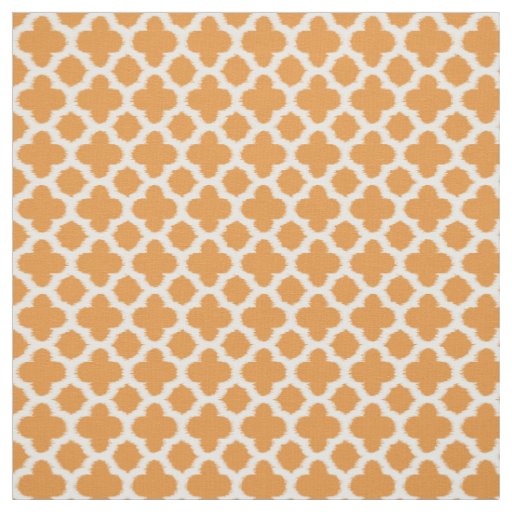 Bright Vivid Orange White Ikat Quatrefoil Pattern Fabric