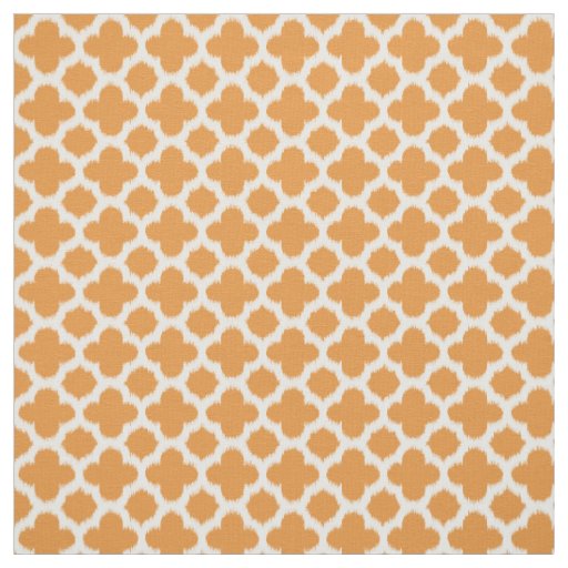 Bright Vivid Orange White Ikat Quatrefoil Pattern Fabric