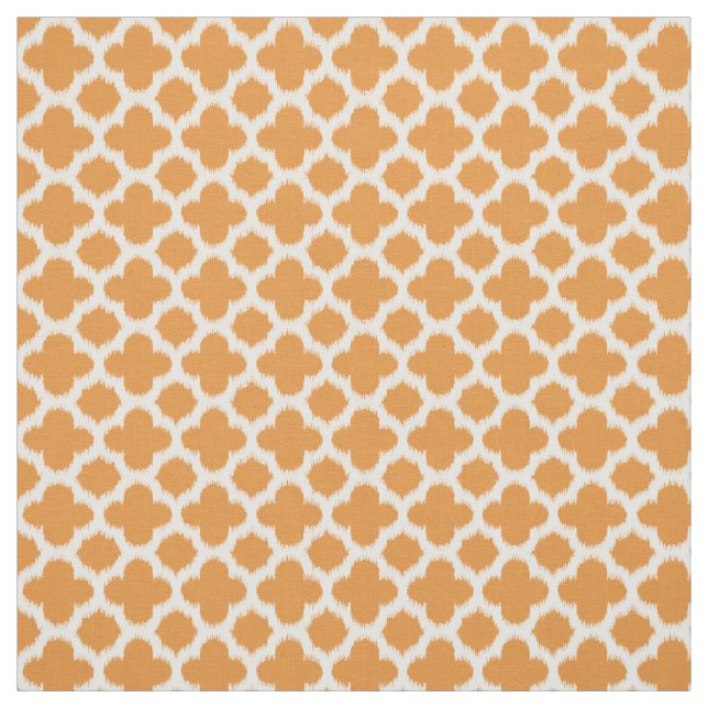 Bright Vivid Orange White Ikat Quatrefoil Pattern Fabric (Swatch)