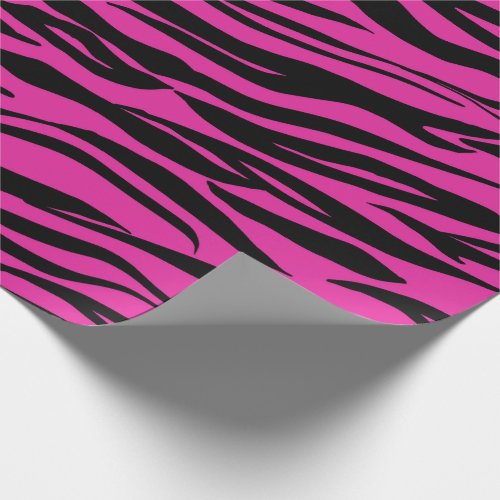 Bright Vivid Pink Black Fuchsia Tiger Animal Fur Wrapping Paper