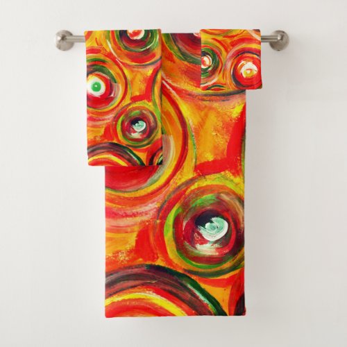 Bright Warm Circles and Swirls Original Abstract Bath Towel Set