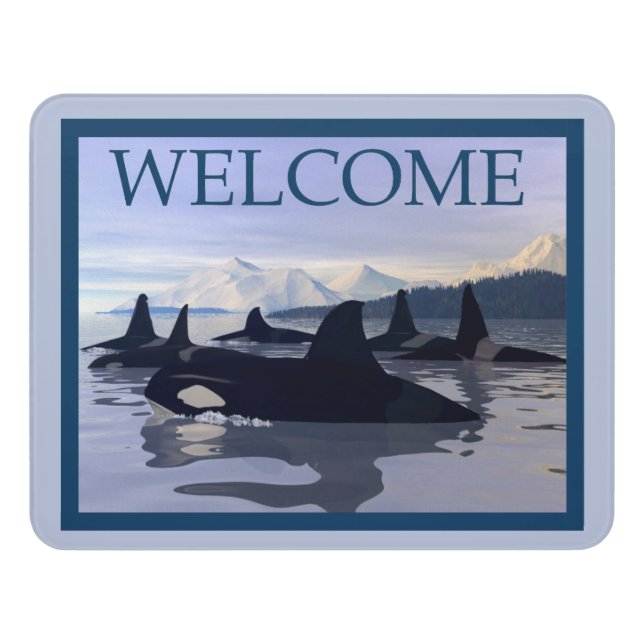 Bright Water Orca - Welcome Door Sign (Contemporary Front)