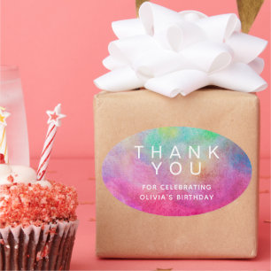 Bright Watercolor Birthday Thank You Oval Sticker