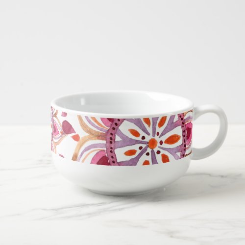 Bright watercolor bohemian floral design soup mug