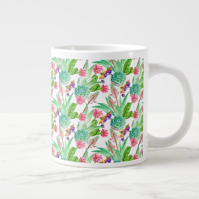 Bright Watercolor Cactus & Succulent Pattern Large Coffee Mug (Right)