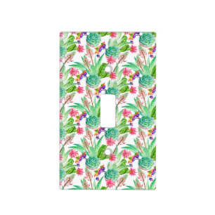 Bright Watercolor Cactus & Succulent Pattern Light Switch Cover