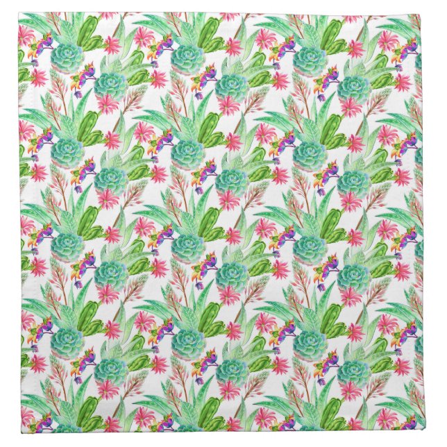 Bright Watercolor Cactus & Succulent Pattern Napkin (Front)