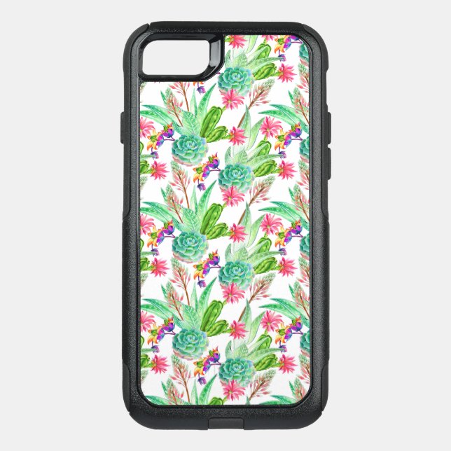Bright Watercolor Cactus & Succulent Pattern Otterbox iPhone Case (Back)