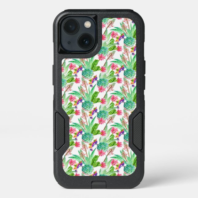 Bright Watercolor Cactus & Succulent Pattern Otterbox iPhone Case (Back)