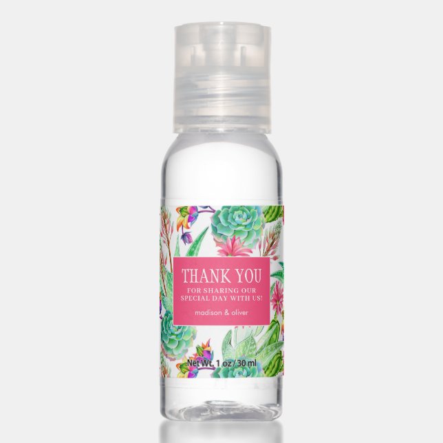 Bright Watercolor Cactus & Succulent - Thank You Hand Sanitizer (Front)