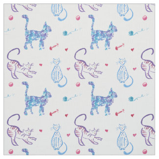 Bright watercolor cat graphic pattern design fabric