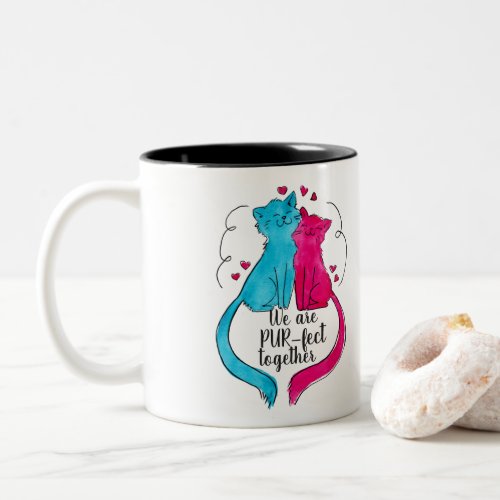 Bright Watercolor Cats Pur_fect Together Two_Tone Coffee Mug