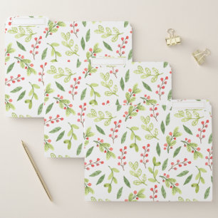 Bright Watercolor Christmas Mistletoe Pattern File Folder