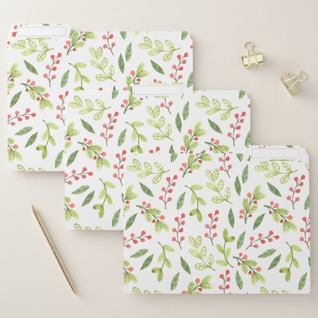 Bright Watercolor Christmas Mistletoe Pattern File Folder (Set)