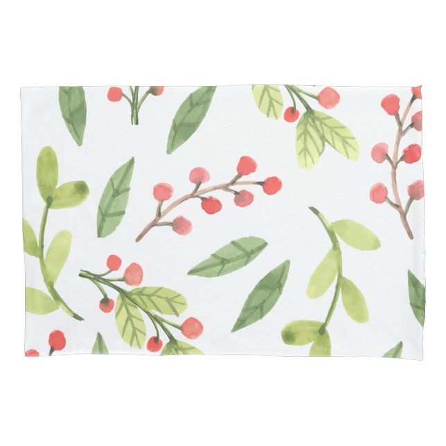 Bright Watercolor Christmas Mistletoe Pattern Pillow Case (Front)
