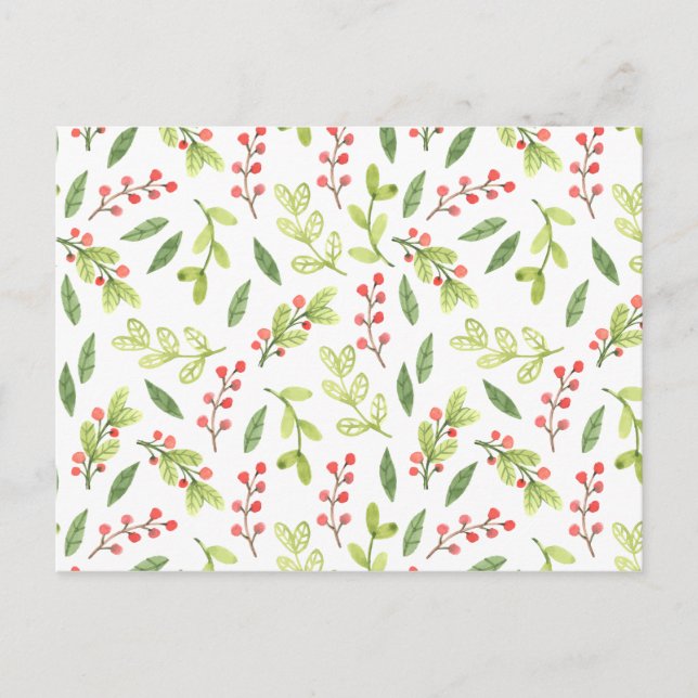 Bright Watercolor Christmas Mistletoe Pattern Postcard (Front)