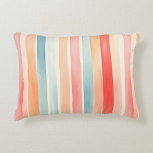 Bright Watercolor Colorful Stripe Pattern Accent Pillow