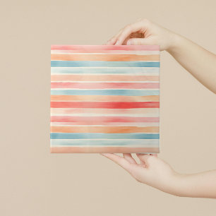 Bright Watercolor Colorful Stripe Pattern Ceramic Tile