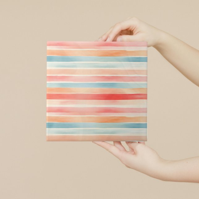 Bright Watercolor Colorful Stripe Pattern Ceramic Tile (Creator Uploaded)