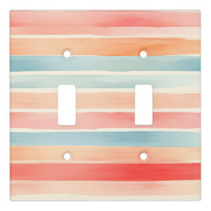 Bright Watercolor Colorful Stripe Pattern Light Switch Cover