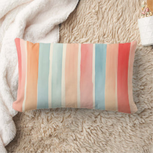 Bright Watercolor Colorful Stripe Pattern Lumbar Pillow