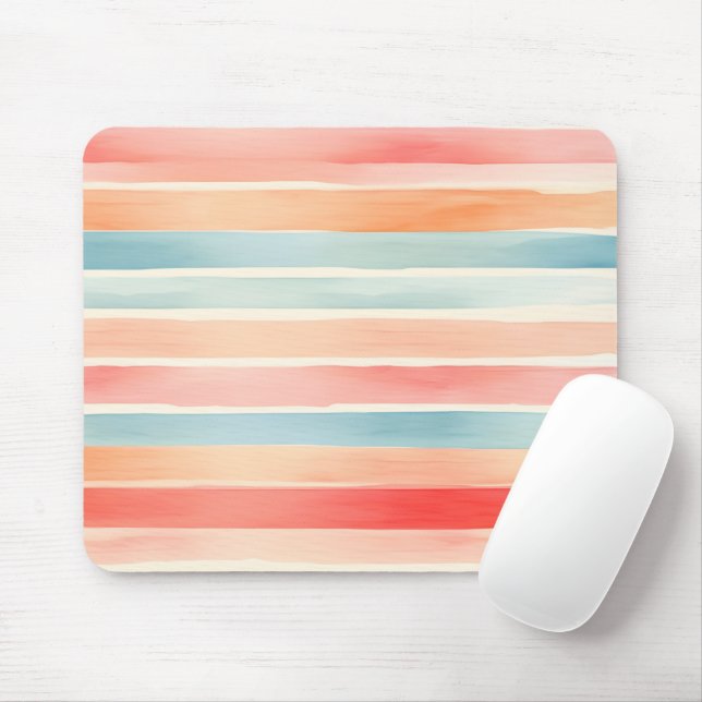 Bright Watercolor Colorful Stripe Pattern Mouse Pad (With Mouse)