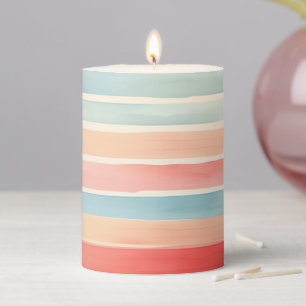Bright Watercolor Colorful Stripe Pattern Pillar Candle