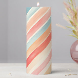Bright Watercolor Colorful Stripe Pattern Pillar Candle