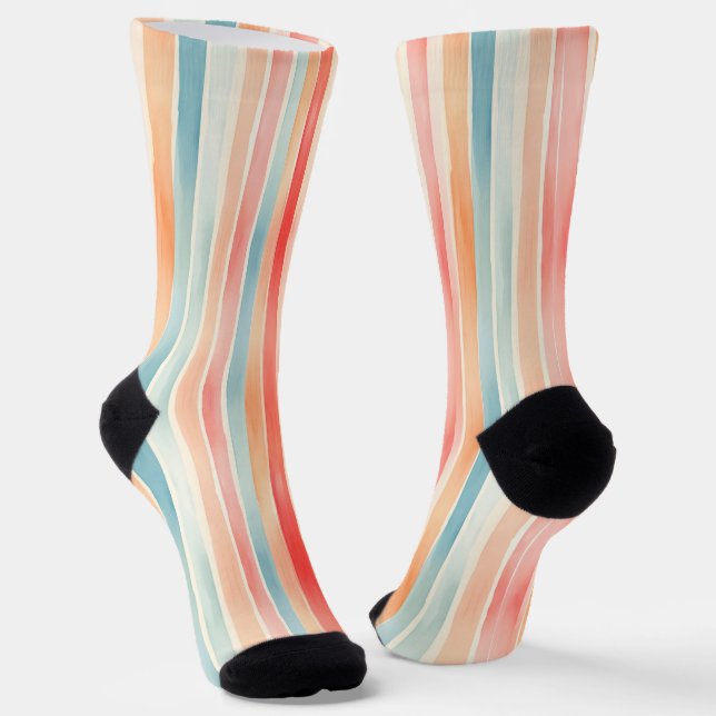 Bright Watercolor Colorful Stripe Pattern Socks (Angled)