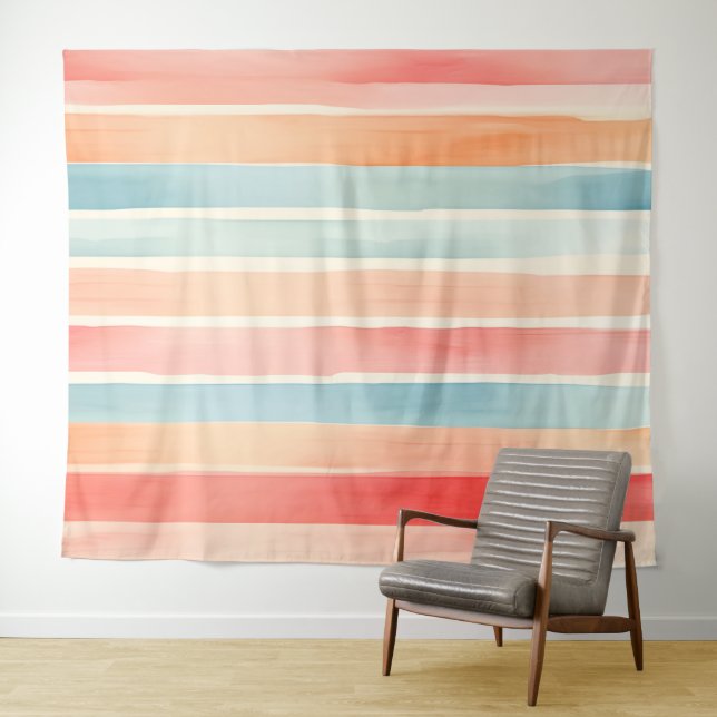 Bright Watercolor Colorful Stripe Pattern Tapestry (In Situ (Horizontal))