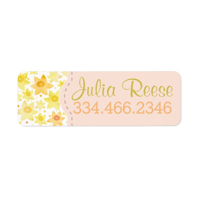 Bright Watercolor Daffodil & Dots Pattern Label (Front)