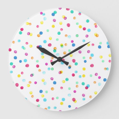 Bright Watercolor Dots Seamless Pattern Large Clock