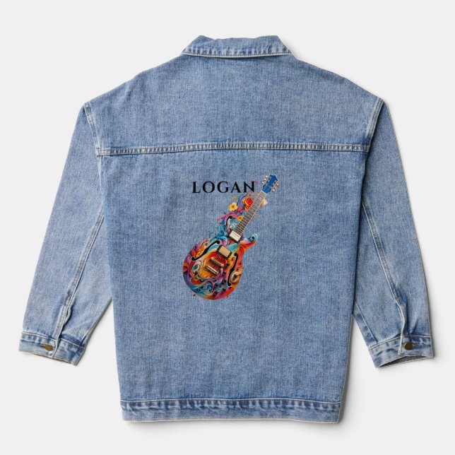 Bright Watercolor Electric Guitar Personalized Denim Jacket (Back)