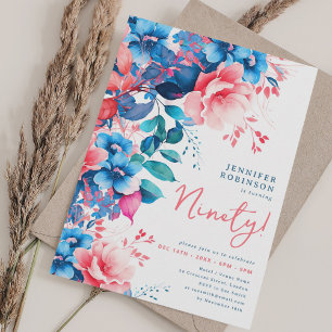 Bright Watercolor Floral 90th Birthday  Invitation