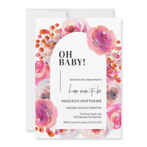 Bright Watercolor Floral Arch Oh Baby Shower  Invitation