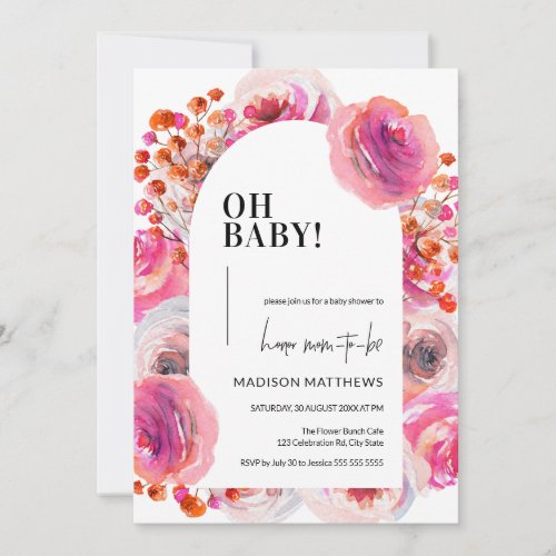 Bright Watercolor Floral Arch Oh Baby Shower  Invitation