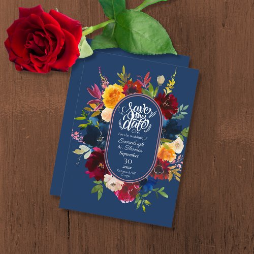 Bright Watercolor Floral Blue Save the Date Invitation