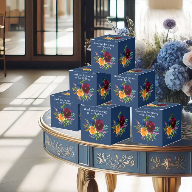 Bright Watercolor Floral Blue Wedding Favor Boxes (Creator Uploaded)