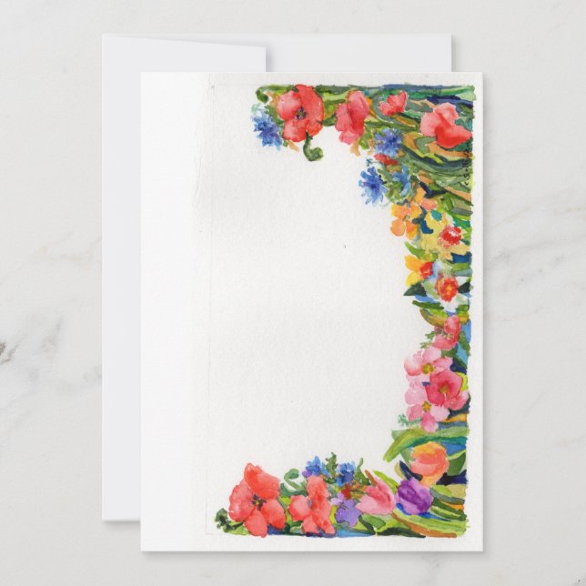 bright watercolor floral border note card (Front)