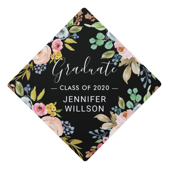 Bright Watercolor Floral | Class of 2020 Graduate Graduation Cap Topper