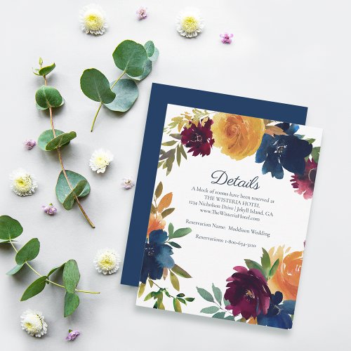 Bright Watercolor Floral Details Accommodations Enclosure Card
