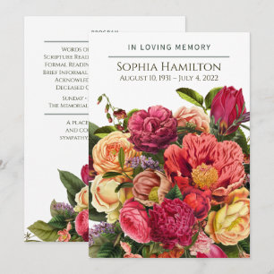 Bright Watercolor Floral Funeral Memorial Program
