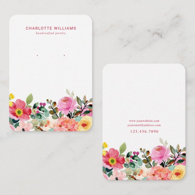 Bright Watercolor Floral Jewelry Card (Front/Back)