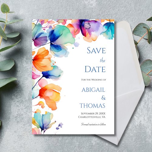 Bright Watercolor Floral Modern Elegant Wedding Save The Date