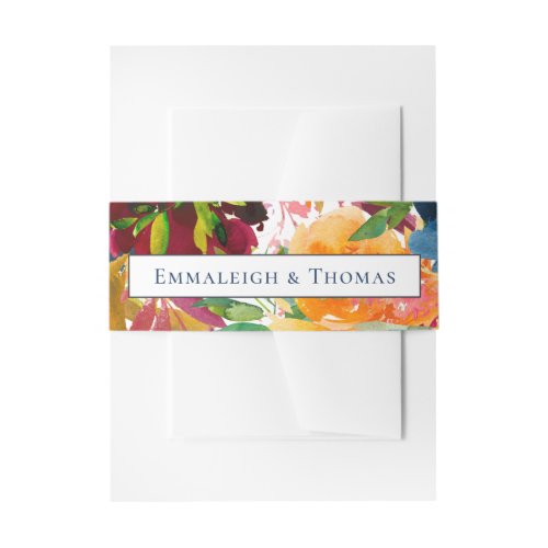 Bright Watercolor Floral Monogram Wedding Invitation Belly Band