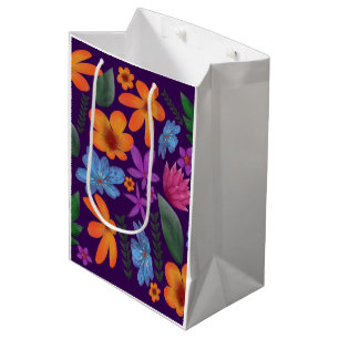 Bright Watercolor Floral Pattern Botanical Aesthet Medium Gift Bag