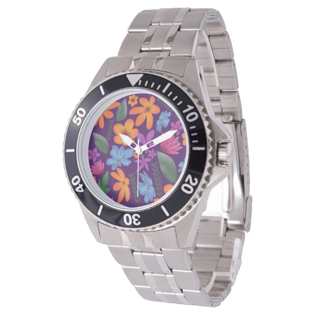 Bright Watercolor Floral Pattern Botanical Aesthet Watch (Angled)