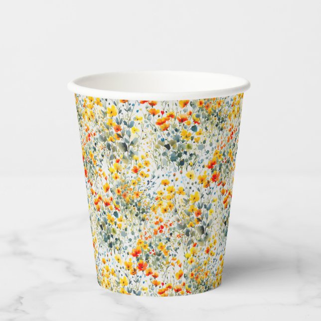 Bright Watercolor Floral Pattern Paper Cups (Front)