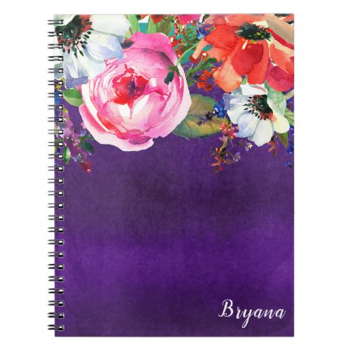 Bright Watercolor Floral Purple Party Chic Custom Notebook