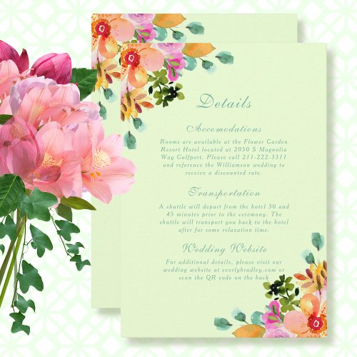 Bright Watercolor Floral QR Code Detail Wedding Enclosure Card